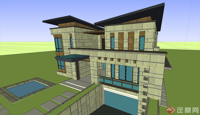 某住宅住宅别墅草原风格 现代欧式 skp+效果图+平面图CAD(7)