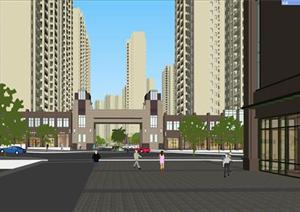 新古典风格住宅小区+沿街商业建筑SU(草图大师)设计模型
