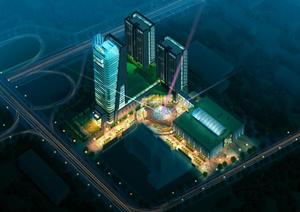 数码港综合楼建筑设计SU(草图大师)模型与效果图