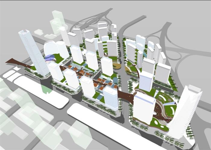 现代中式商业街+商务办公中心概念方案SU精致设计模型(5)