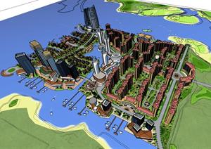 滨海度假社区中心建筑方案SU(草图大师)精致设计模型