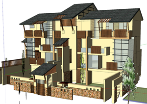 某新中式别墅院落建筑方案设计SU(草图大师)模型