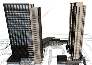 某市现代风格商业办公楼建筑SU(草图大师)设计模型