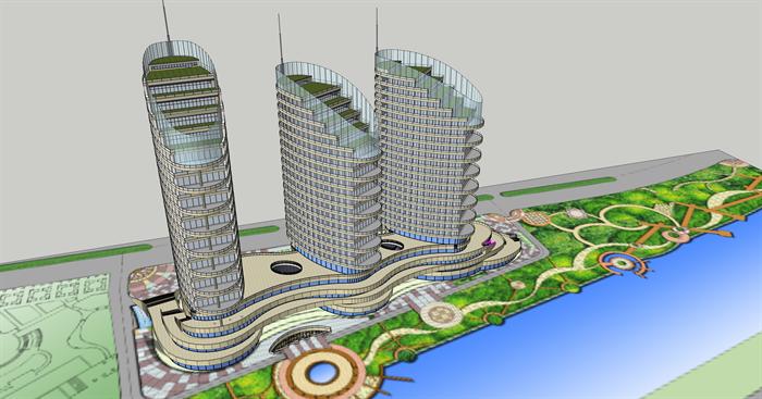 滨河CBD中心综合体SketchUp精致设计模型(1)