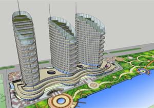 滨河CBD中心综合体建筑SketchUp精致设计模型