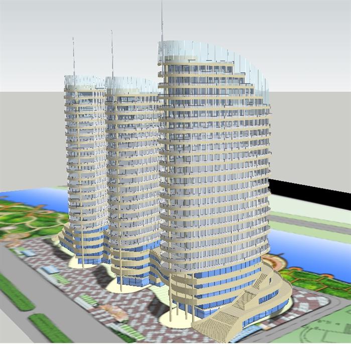 滨河CBD中心综合体SketchUp精致设计模型(2)