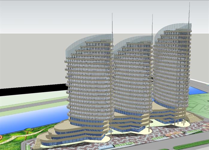 滨河CBD中心综合体SketchUp精致设计模型(3)