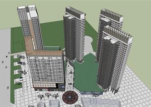 购物广场 住宅小区建筑设计方案SU(草图大师)模型