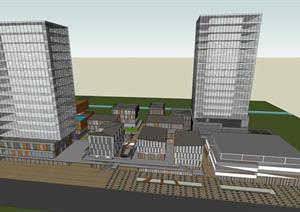 某现代风格商业街高层办公酒店项目建筑方案设计SU(草图大师)模型