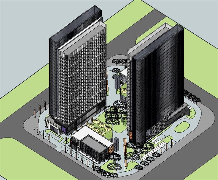 现代风格商都广场建筑设计方案su 模型鸟瞰图(1)
