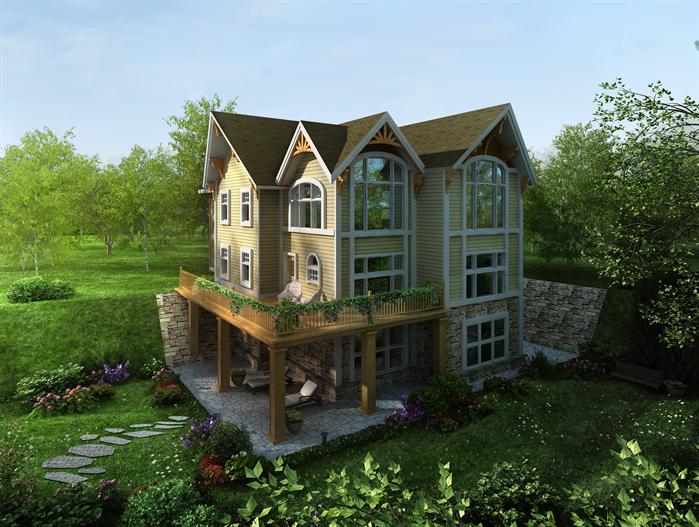 四个美式乡村独栋别墅3DMAX模型(4)