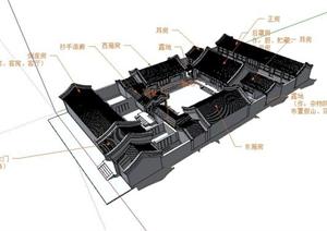 北京四合院（三进院）古建筑设计SU(草图大师)模型