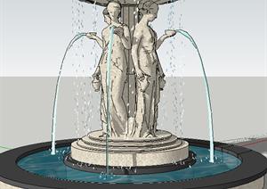 人物水景喷泉雕塑设计SU(草图大师)模型