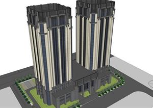 古典高层酒店建筑设计方案 SU(草图大师)模型