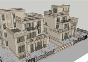 新古典三层别墅建筑设计方案SU(草图大师)模型