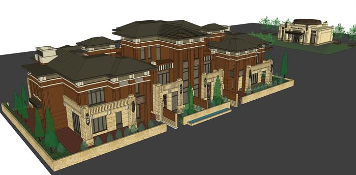 新古典坡屋顶联排别墅建筑设计方案效果图(2)