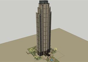 某现代风格150米超高层住宅建筑方案设计SU(草图大师)模型