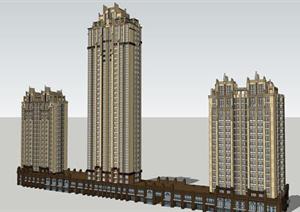 某新古典多层双单元住宅建筑方案设计SU(草图大师)模型