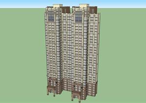 某新古典一梯四户住宅楼建筑方案设计SU(草图大师)模型