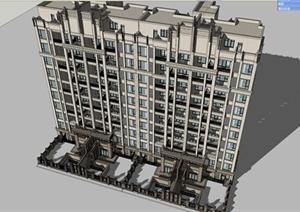 新古典小高层住宅公寓建筑设计方案SU(草图大师)模型