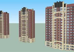 某新古典板式小高层公寓建筑方案设计SU(草图大师)模型