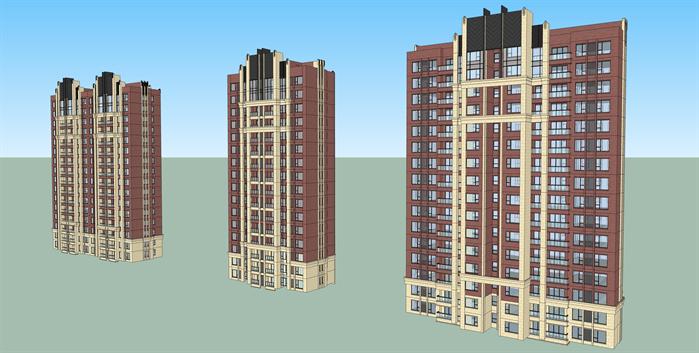 某新古典板式小高层公寓建筑方案设计SU模型