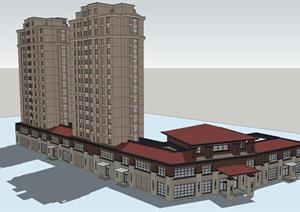 会所、高层公寓建筑设计方案SU(草图大师)模型