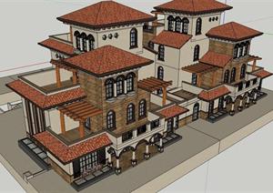 某地中海类独栋别墅建筑方案设计SU(草图大师)模型