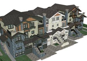 某北美风情联排别墅建筑方案设计SU(草图大师)模型