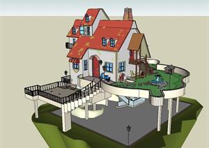 某欧式山地别墅建筑方案设计SU(草图大师)模型