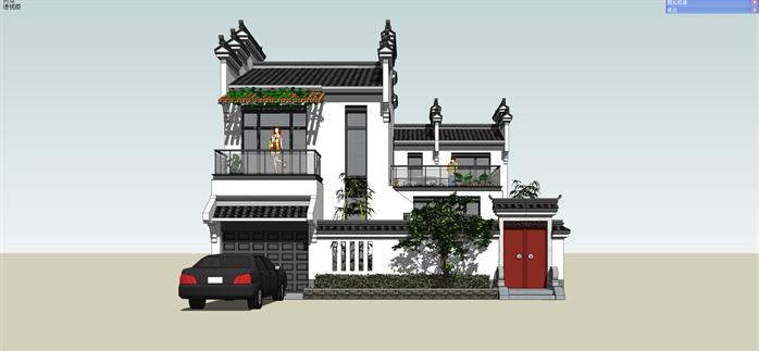 某徽派中式住宅别墅建筑方案设计SU模型视角2