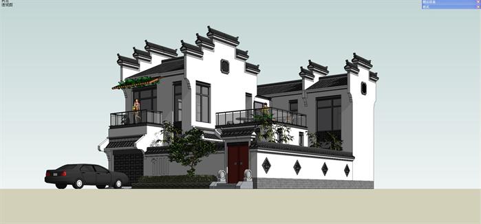 某徽派中式住宅别墅建筑方案设计SU模型视角3