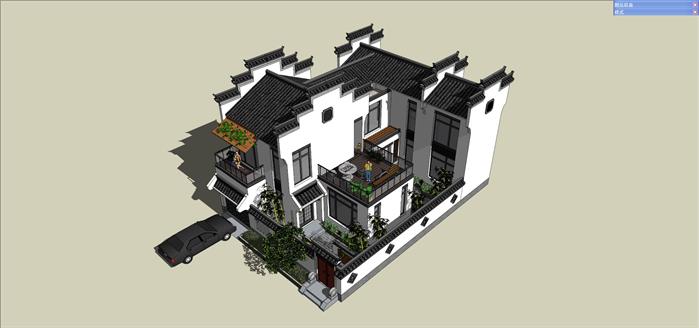 某徽派中式住宅别墅建筑方案设计SU模型视角4