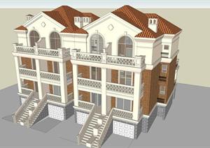 某英式别墅建筑设计方案SU(草图大师)模型（带效果图）
