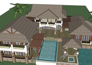 某东南亚度假别墅建筑方案设计SU(草图大师)模型