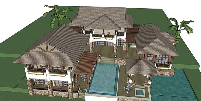 某东南亚度假别墅建筑方案设计SU模型