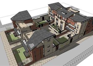 某坡屋顶别墅合院建筑方案设计SU(草图大师)模型