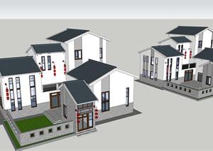 新中式别墅建筑SU(草图大师)精美设计模型