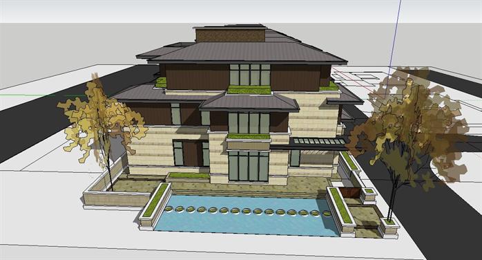 东南亚联排独栋别墅SketchUp精美设计模型(2)