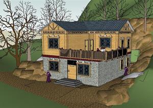 某小民宅别墅建筑方案设计SU(草图大师)模型