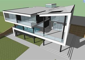 某现代简约风格别墅建筑方案设计SU(草图大师)模型（含效果图）