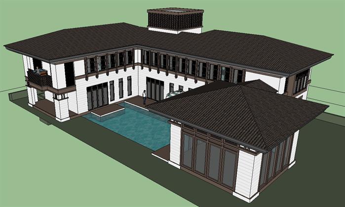 某汉唐风格栋别墅建筑方案设计SU模型视角2
