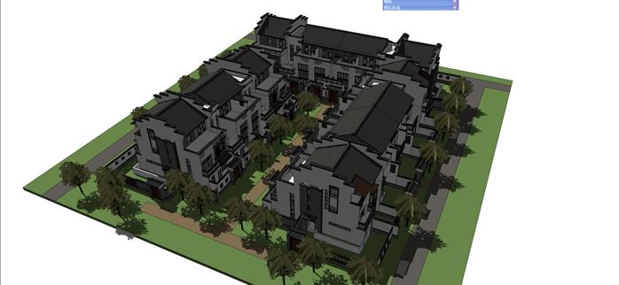 某徽派中式合院式别墅建筑方案设计SU模型视角5