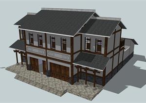 巴渝新中式别墅建筑设计方案SU(草图大师)模型