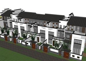 某灰色新中式联排别墅建筑方案设计SU(草图大师)模型