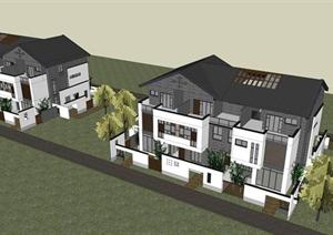 某新中式叠拼别墅建筑设计方案SU(草图大师)模型