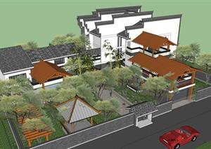 某中式别墅带院落景观建筑方案设计SU(草图大师)模型