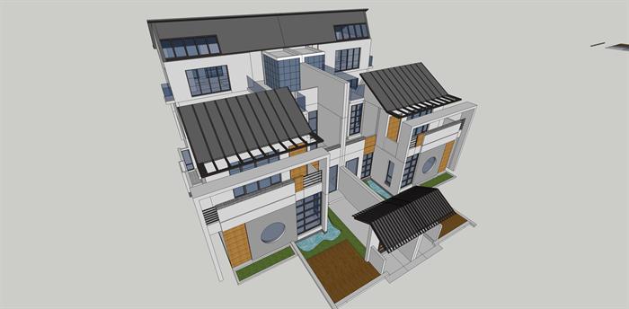 某新中式别墅建筑方案设计SU模型视角2