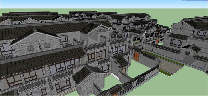 某新中式风格别墅院落群建筑方案设计SU模型视角1