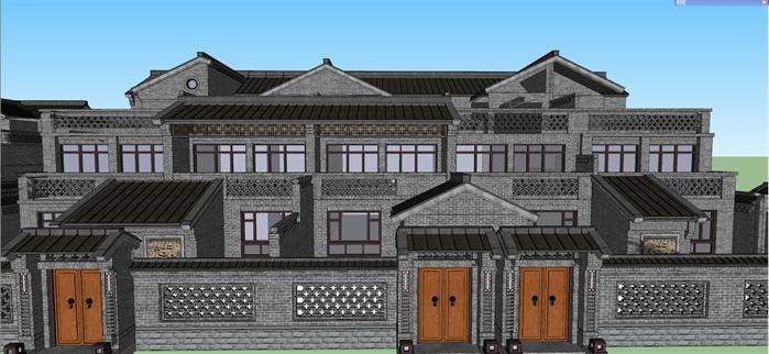 某新中式风格别墅院落群建筑方案设计SU模型视角4
